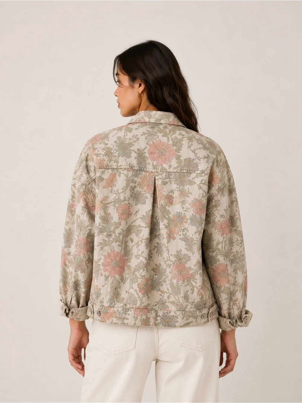 Free People Opal Swing Denim Jacket in Ivory‎ Combo - Picture 2 of 6